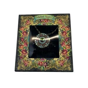 Michael Negrin Brass Tone 17" Round Crystal Center Necklace in Box